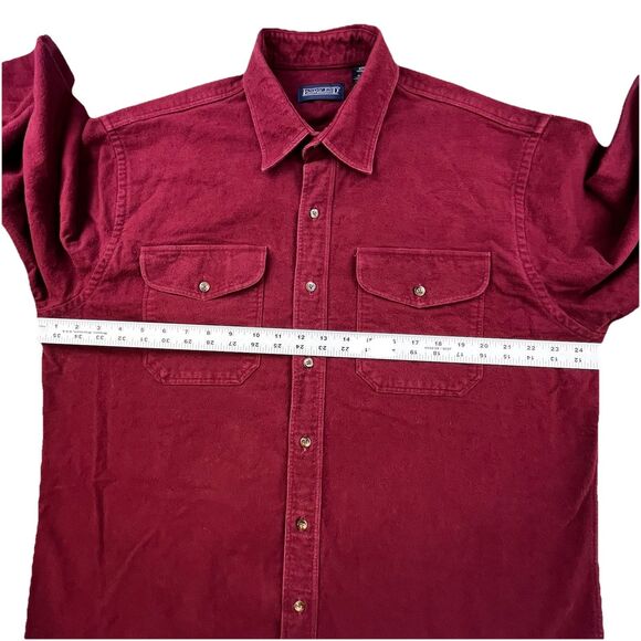 Vintage Lands End Chamois Flannel Shirt Men L Red Work Long Sleeve Chest Pockets - Picture 8 of 10